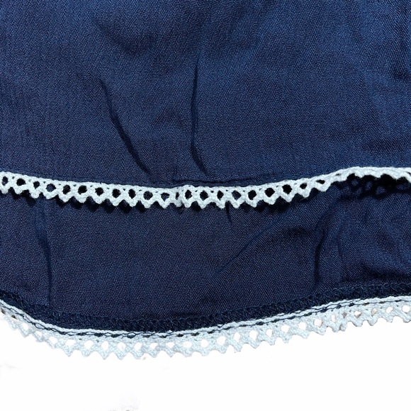 Navy Embroidered Sleeveless Tassel Ruched Tank - Picture 2 of 6